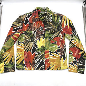 Chico's 100% Cotton Button Down Textured Jungle Tropical Print Jacket Size 0 S/4